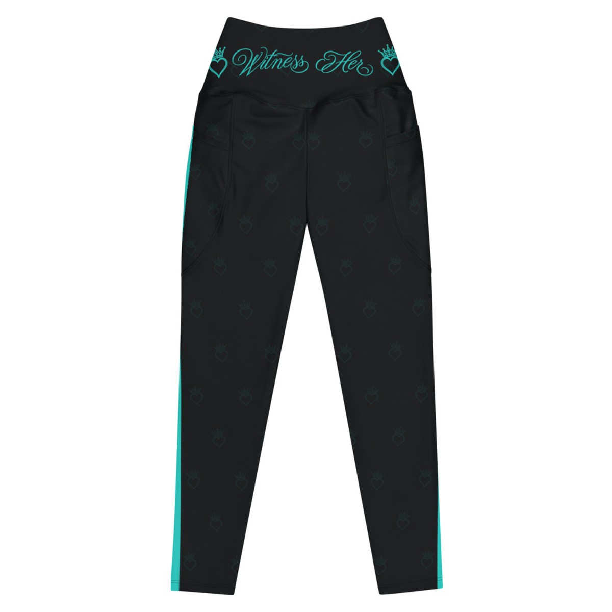 Witness Her Running Leggings with Pockets — Black / Teal