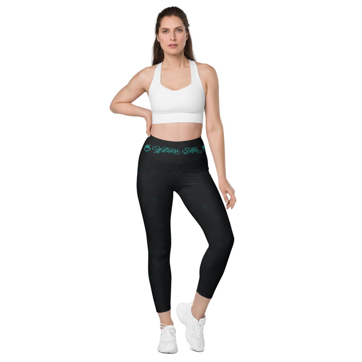 Witness Her Running Leggings with Pockets — Black / Teal
