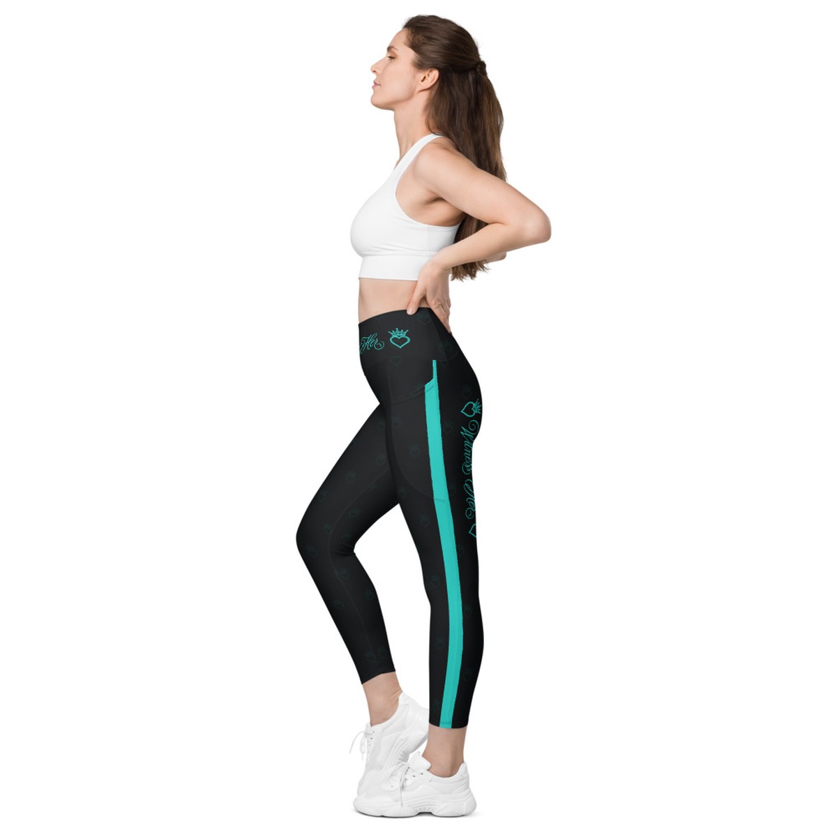 Witness Her Running Leggings with Pockets — Black / Teal