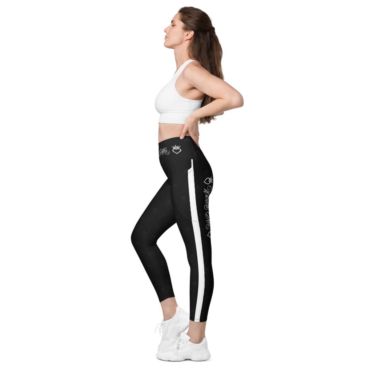 Witness Her Running Leggings with Pockets — Black / White