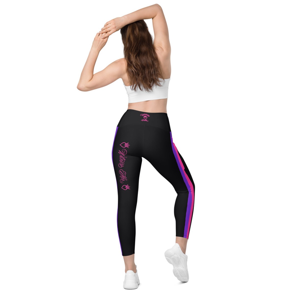 Witness Her Running Leggings with Pockets — Black / Neon Pink Clean Stripe