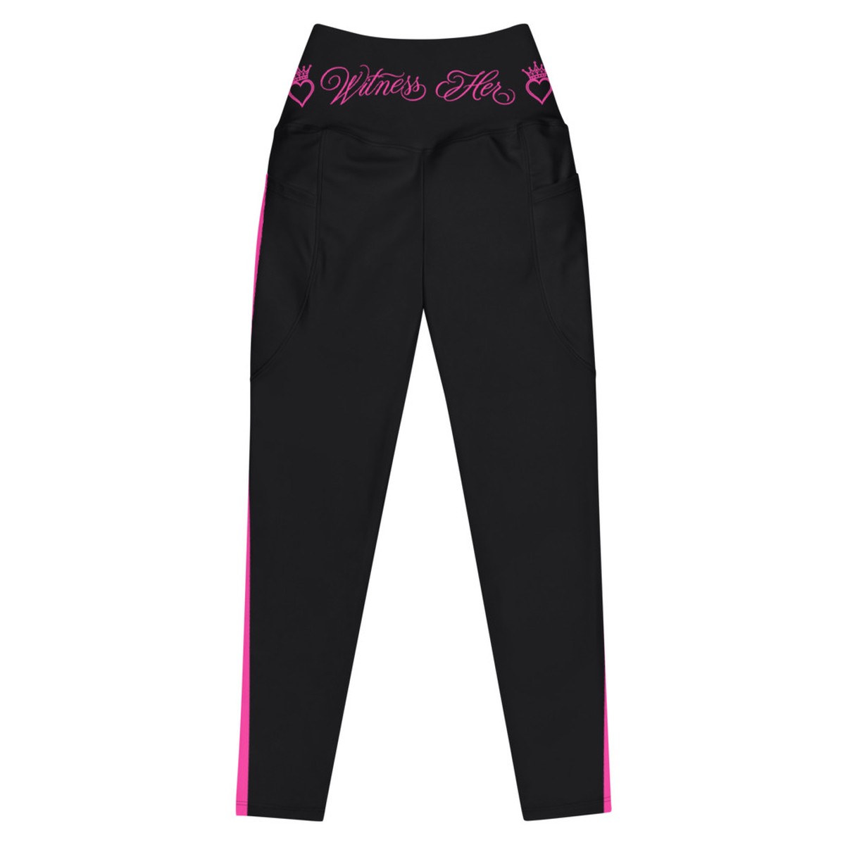 Witness Her Running Leggings with Pockets — Black / Neon Pink Clean Stripe