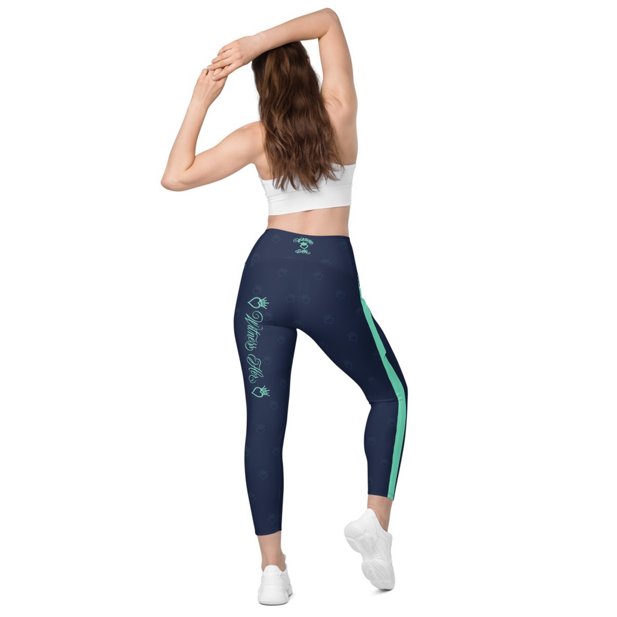 Witness Her Running Leggings with Pockets — Navy / Mint