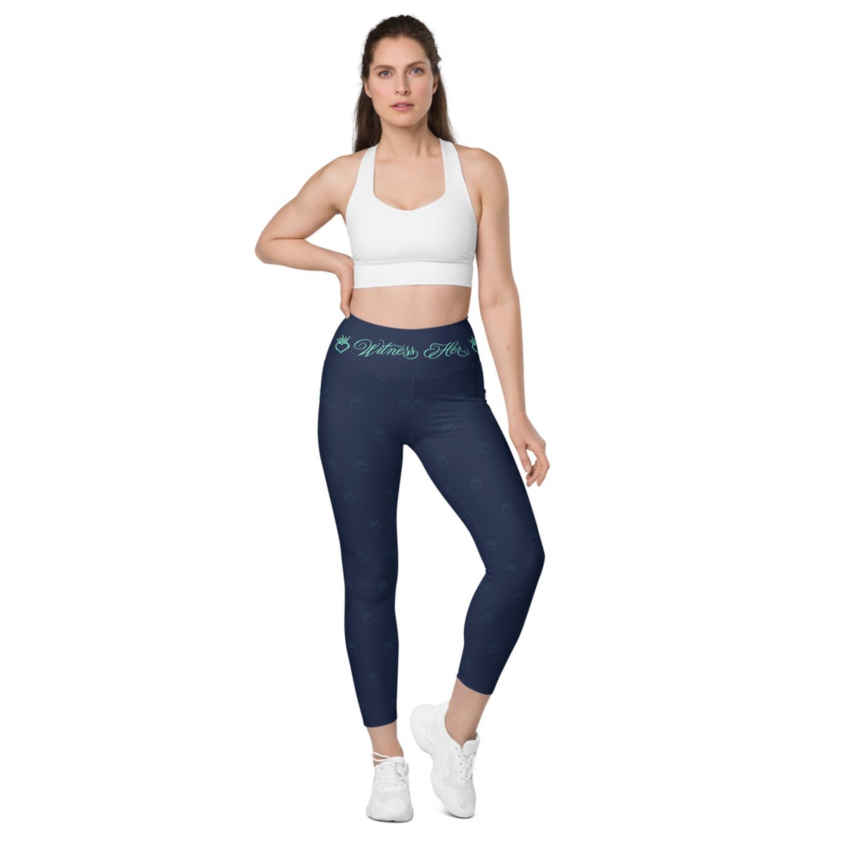 Witness Her Running Leggings with Pockets — Navy / Mint