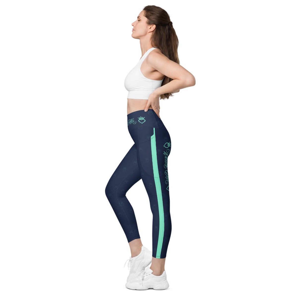 Witness Her Running Leggings with Pockets — Navy / Mint