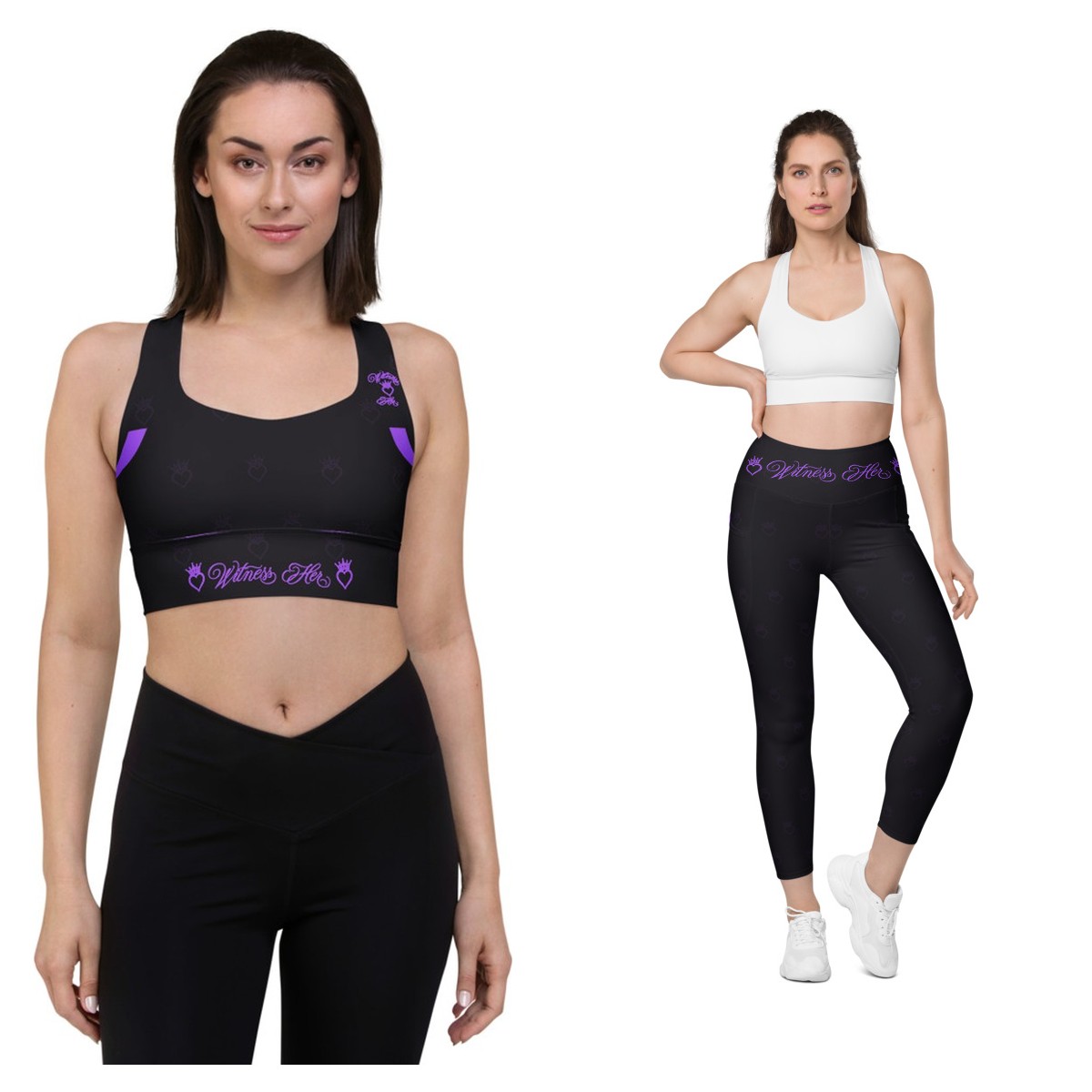 Witness Her Running Set — Sports Bra + Leggings — Black / Purple