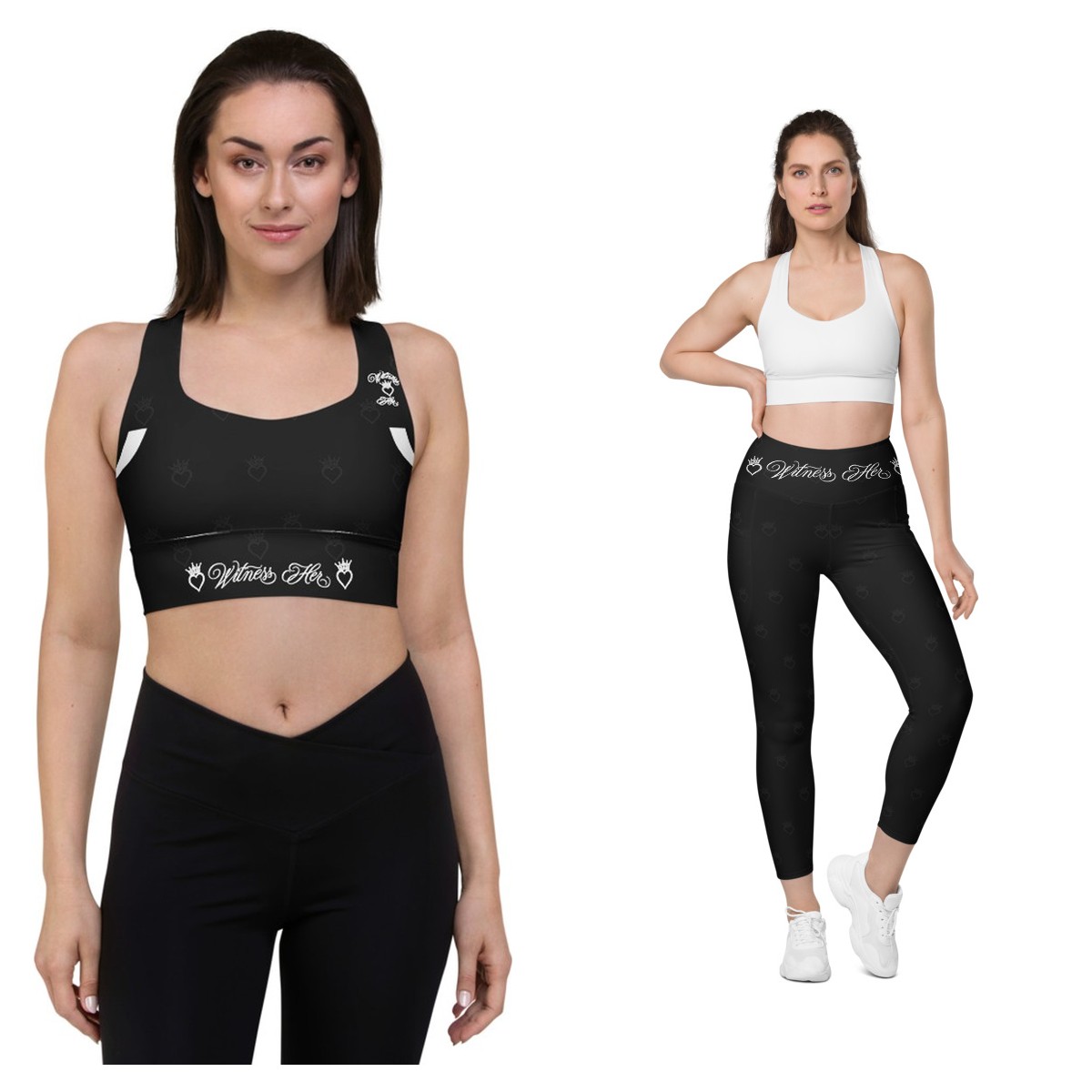 Witness Her Running Set — Sports Bra + Leggings — Black / White