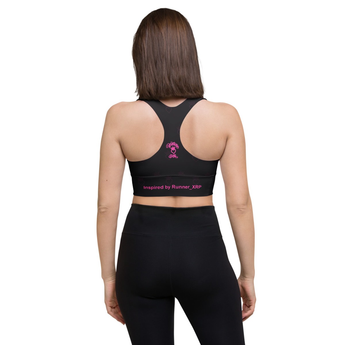 Witness Her Running Longline Sports Bra — Black / Neon Pink