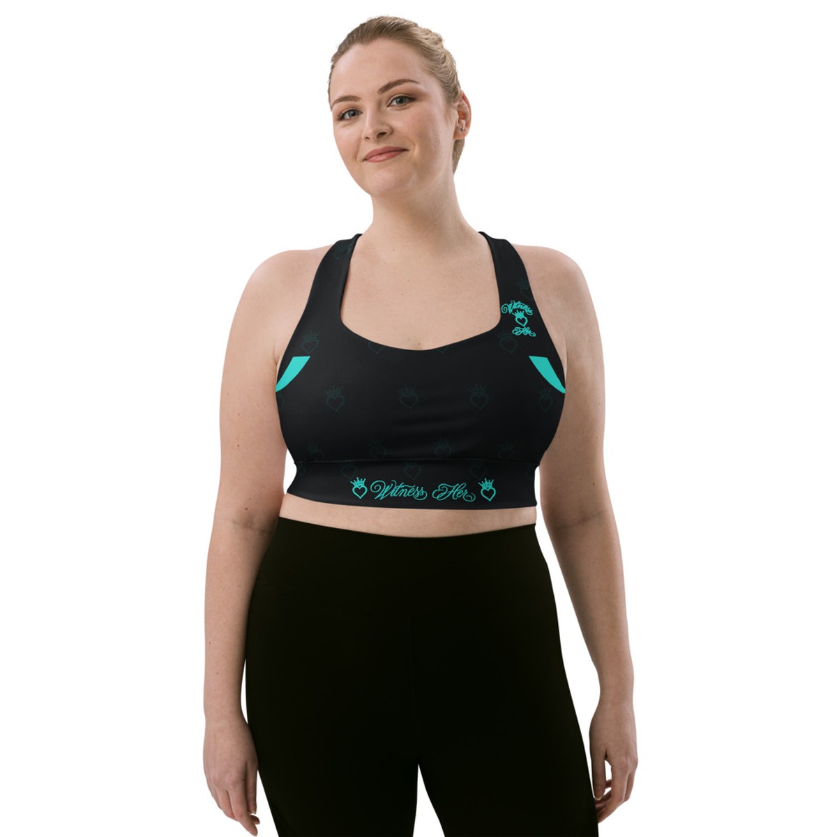 Witness Her Running Longline Sports Bra — Black / Teal