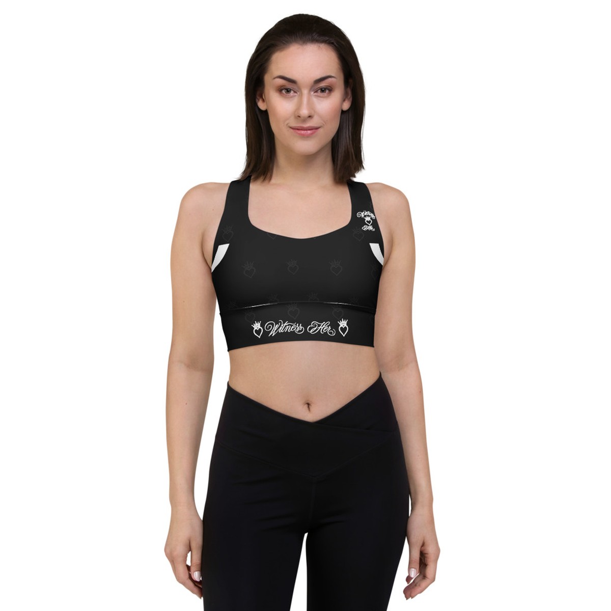 Witness Her Running Longline Sports Bra — Black / White