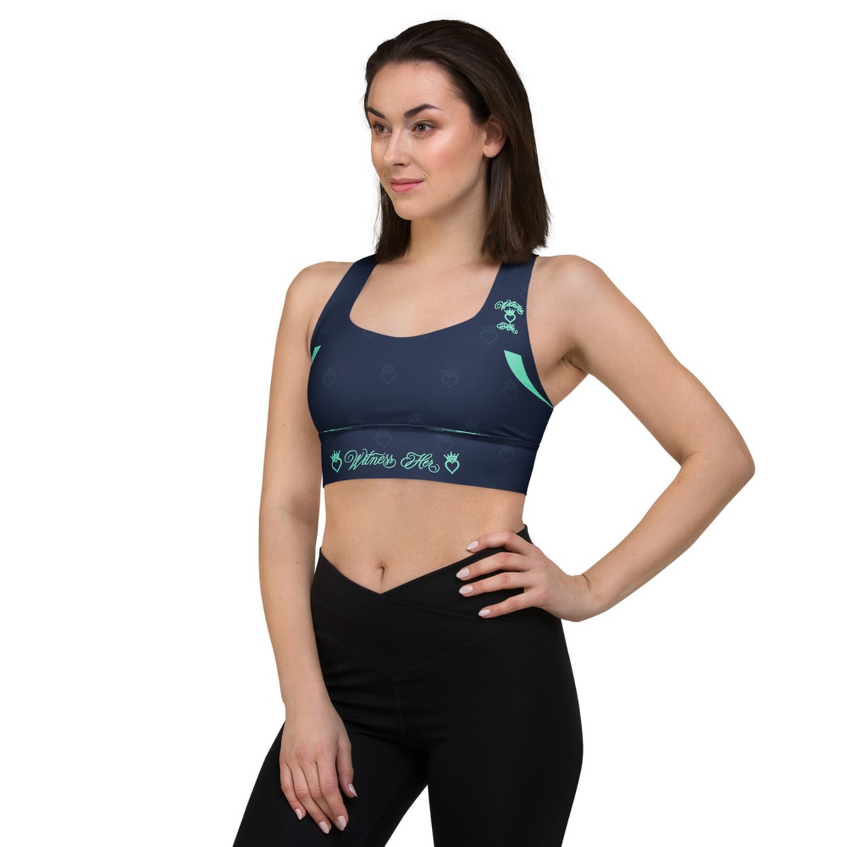 Witness Her Running Longline Sports Bra — Navy / Mint