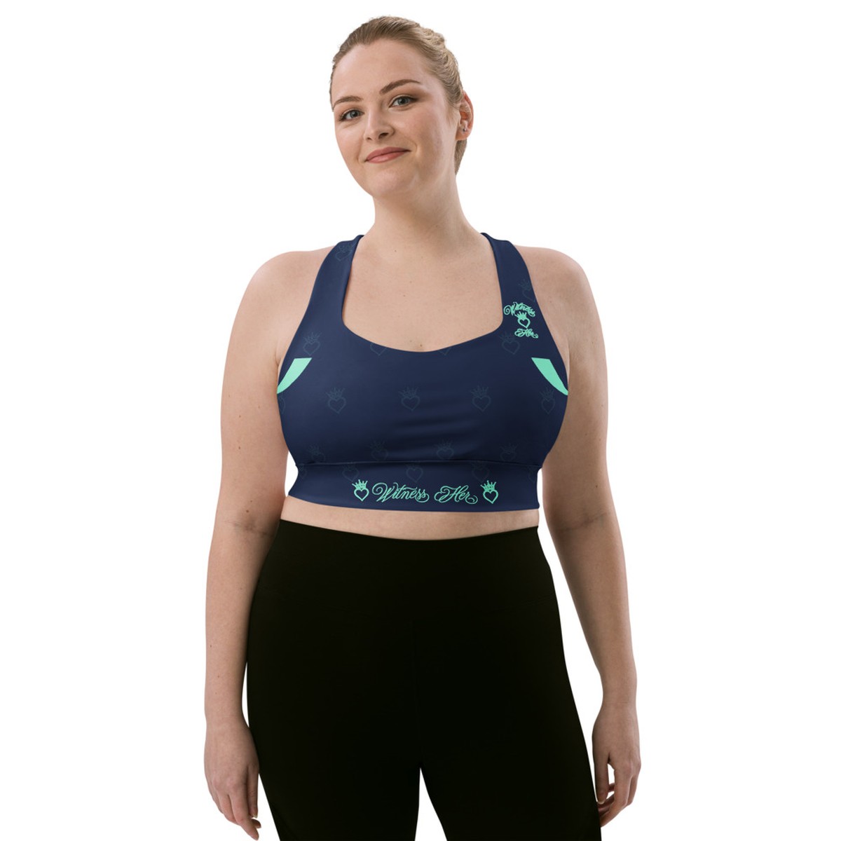 Witness Her Running Longline Sports Bra — Navy / Mint