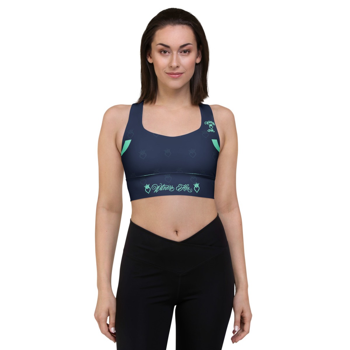 Witness Her Running Longline Sports Bra — Navy / Mint