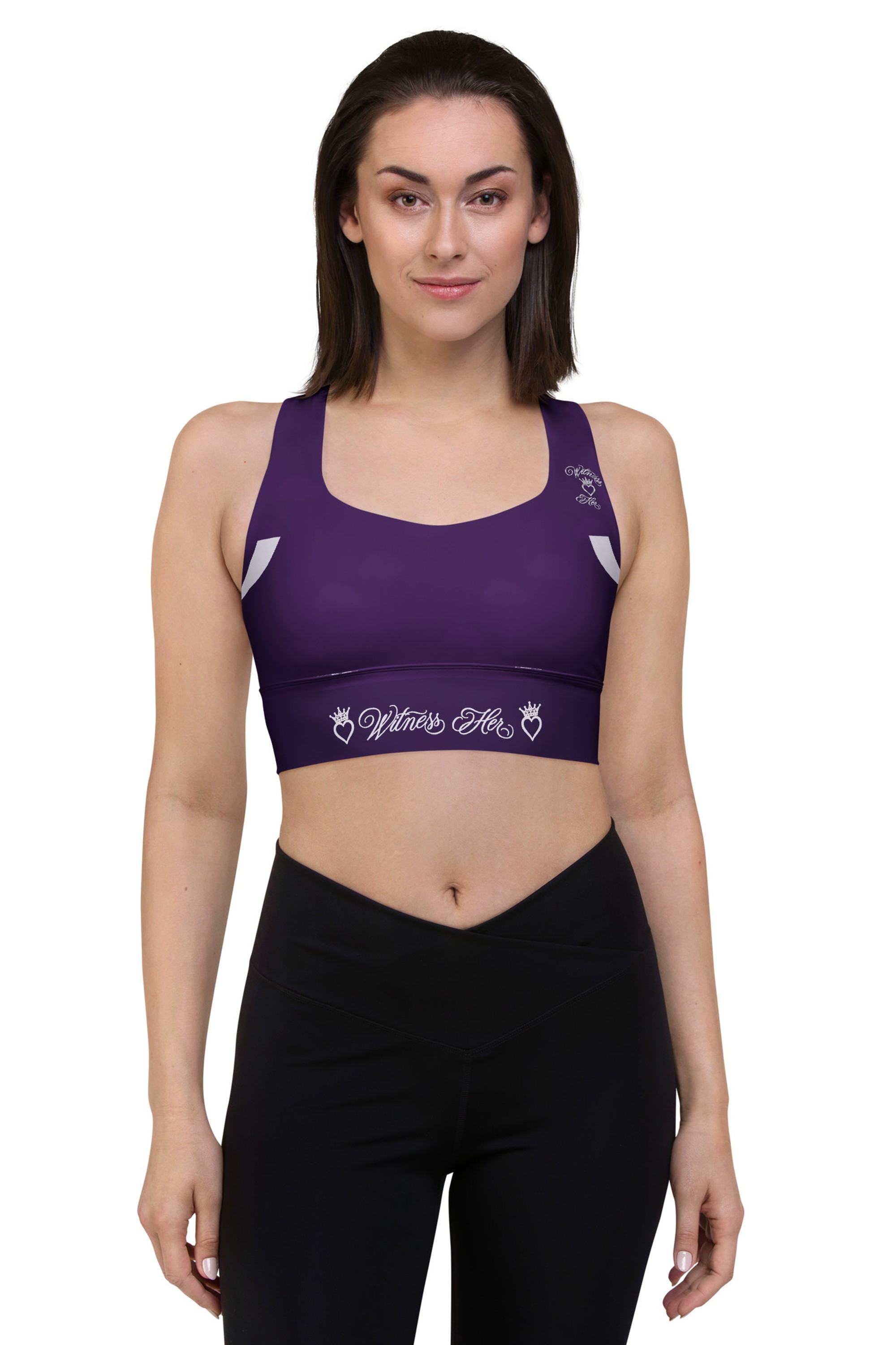 Witness Her Stride Scene Longline Sports Bra — Purple Scene