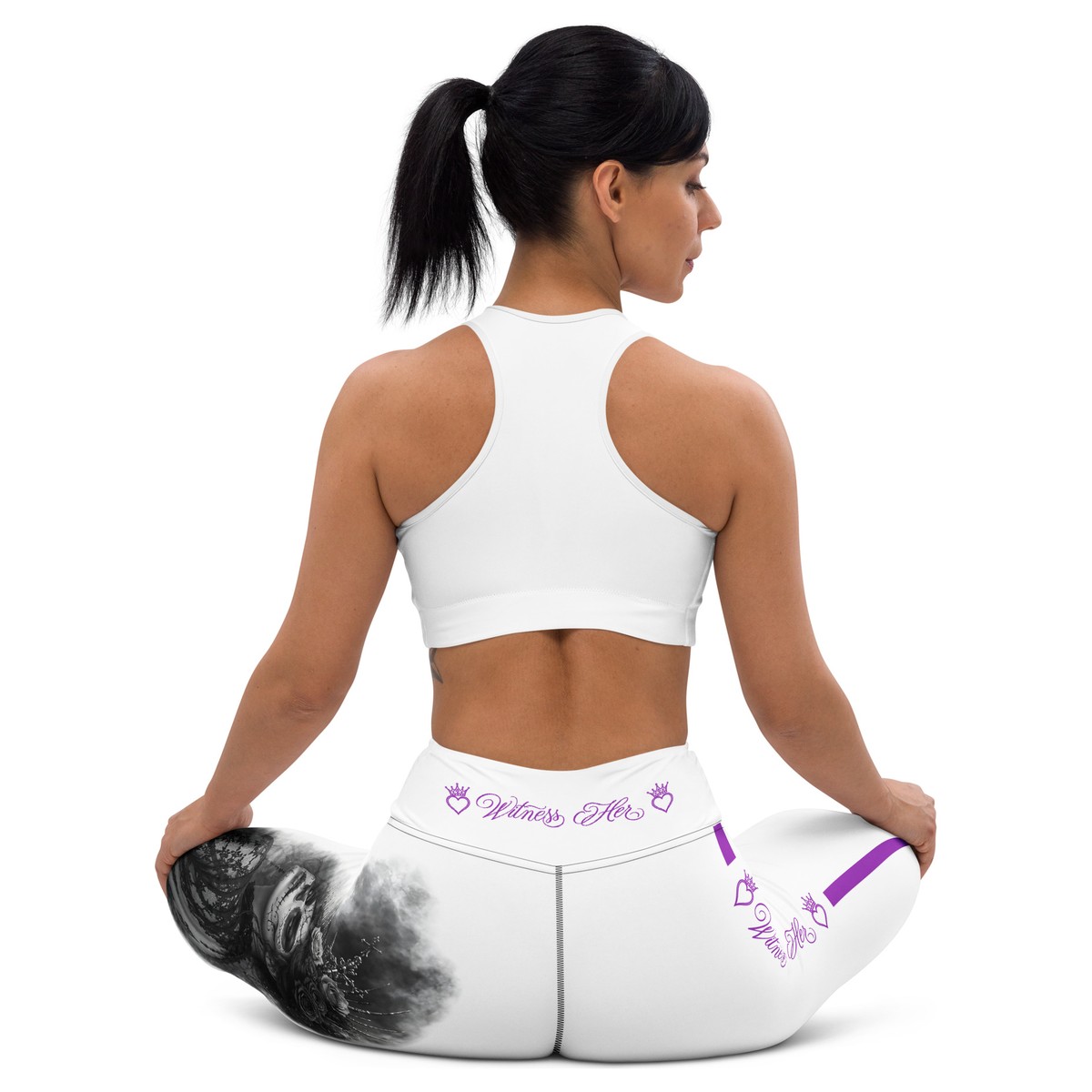 Witness Her Sugar Skull Leggings — Crown (Black) — White / Purple