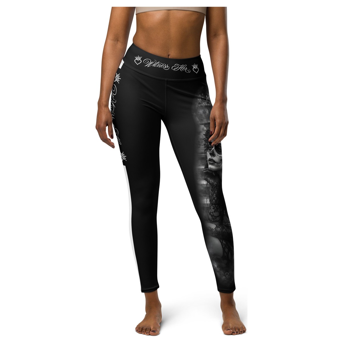 Witness Her Sugar Skull Leggings — Stairs (Black) — Black / White