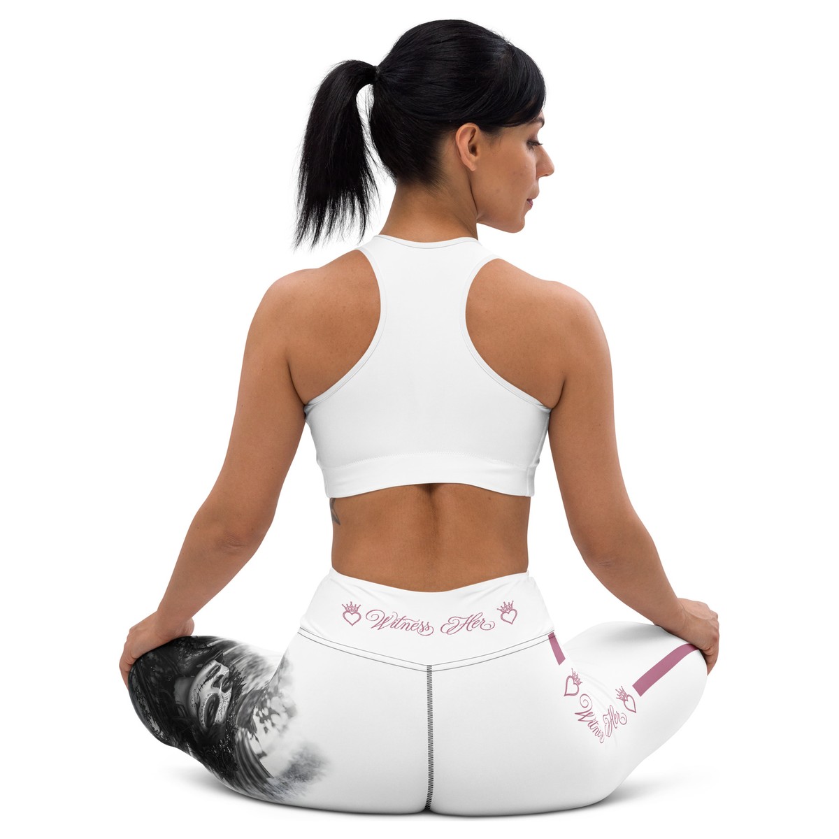 Witness Her Sugar Skull Leggings — Stairs (Black) — White / Mauve Rose