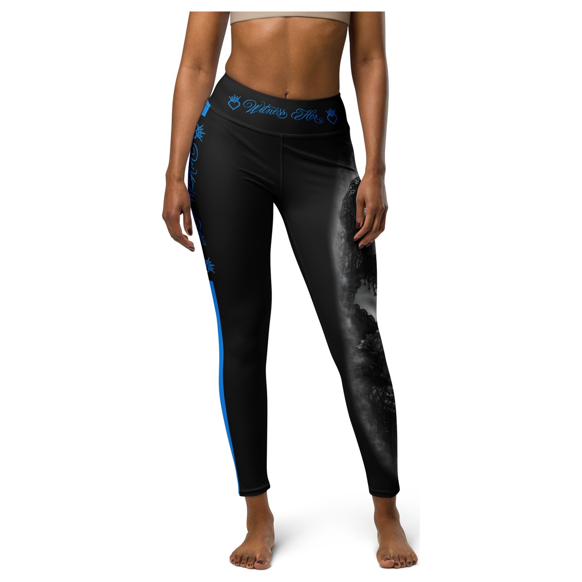 Witness Her Sugar Skull Leggings — Veil (Black) — Black / Blue
