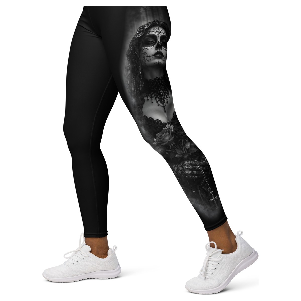 Witness Her Sugar Skull Leggings — Veil (Black) — Black / Blue