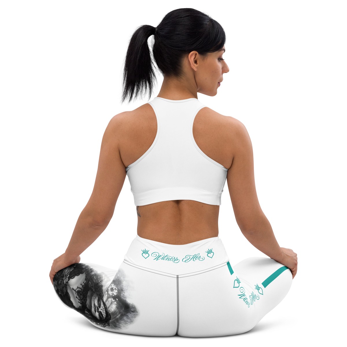 Witness Her Sugar Skull Leggings — Veil (Black) — White / Teal