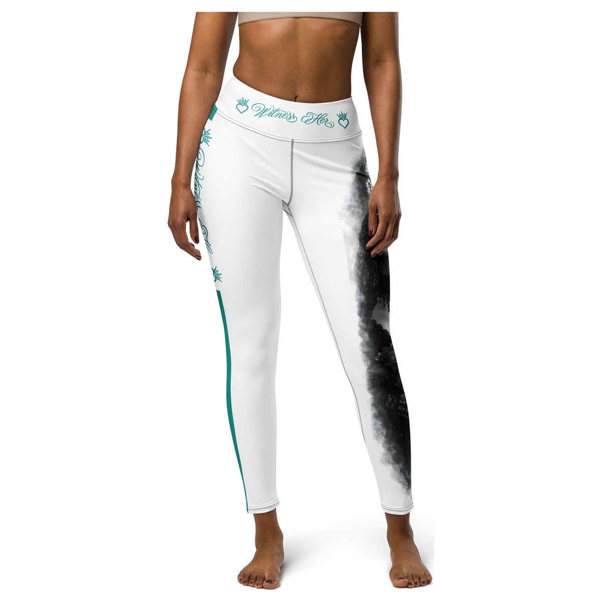 Witness Her Sugar Skull Leggings — Veil (Black) — White / Teal