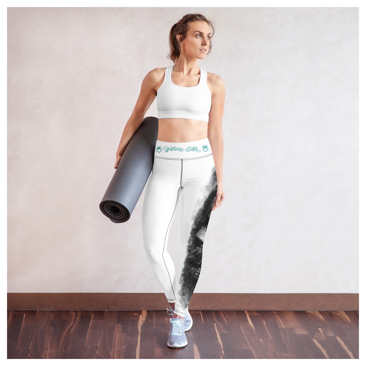Witness Her Sugar Skull Leggings — Veil (Black) — White / Teal