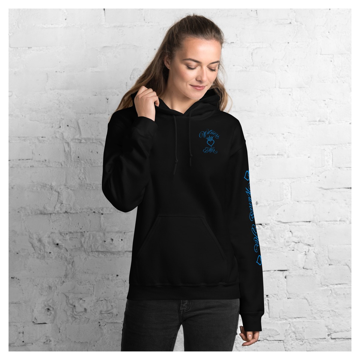 Witness Her — Three Women Sugar Skull Hoodie (Black) — Black / Blue Hair