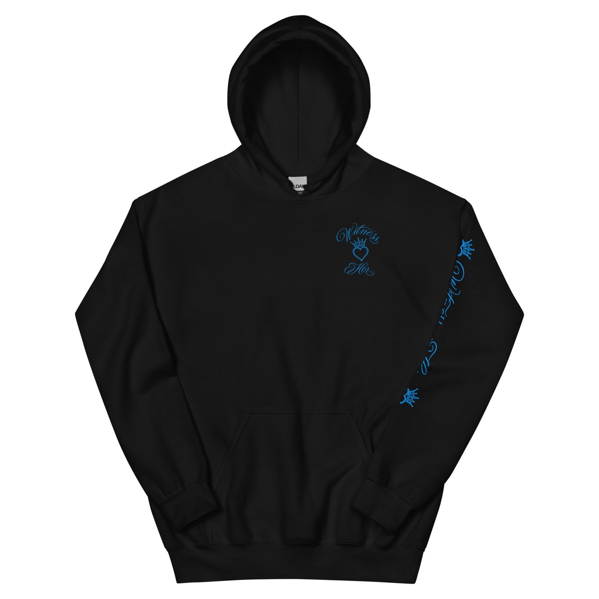 Witness Her — Three Women Sugar Skull Hoodie (Black) — Black / Blue Hair