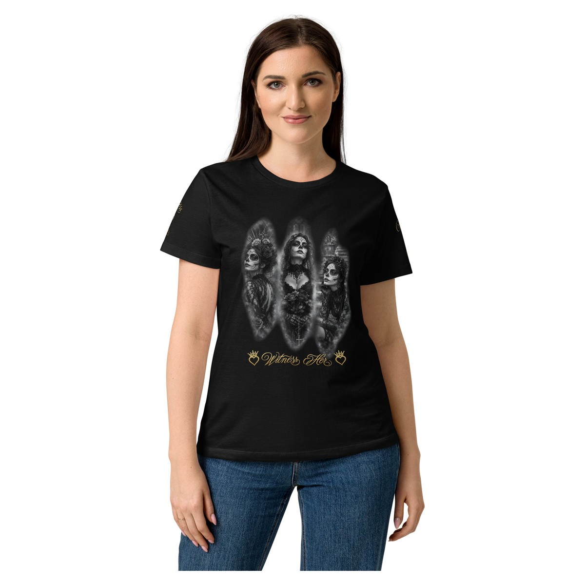 Witness Her — Three Women Women’s Tee (Sport Grey) — Black / Gold