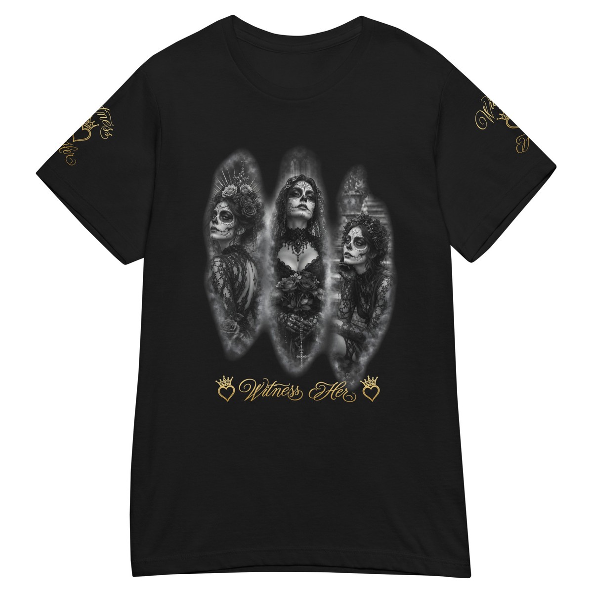 Witness Her — Three Women Women’s Tee (Sport Grey) — Black / Gold