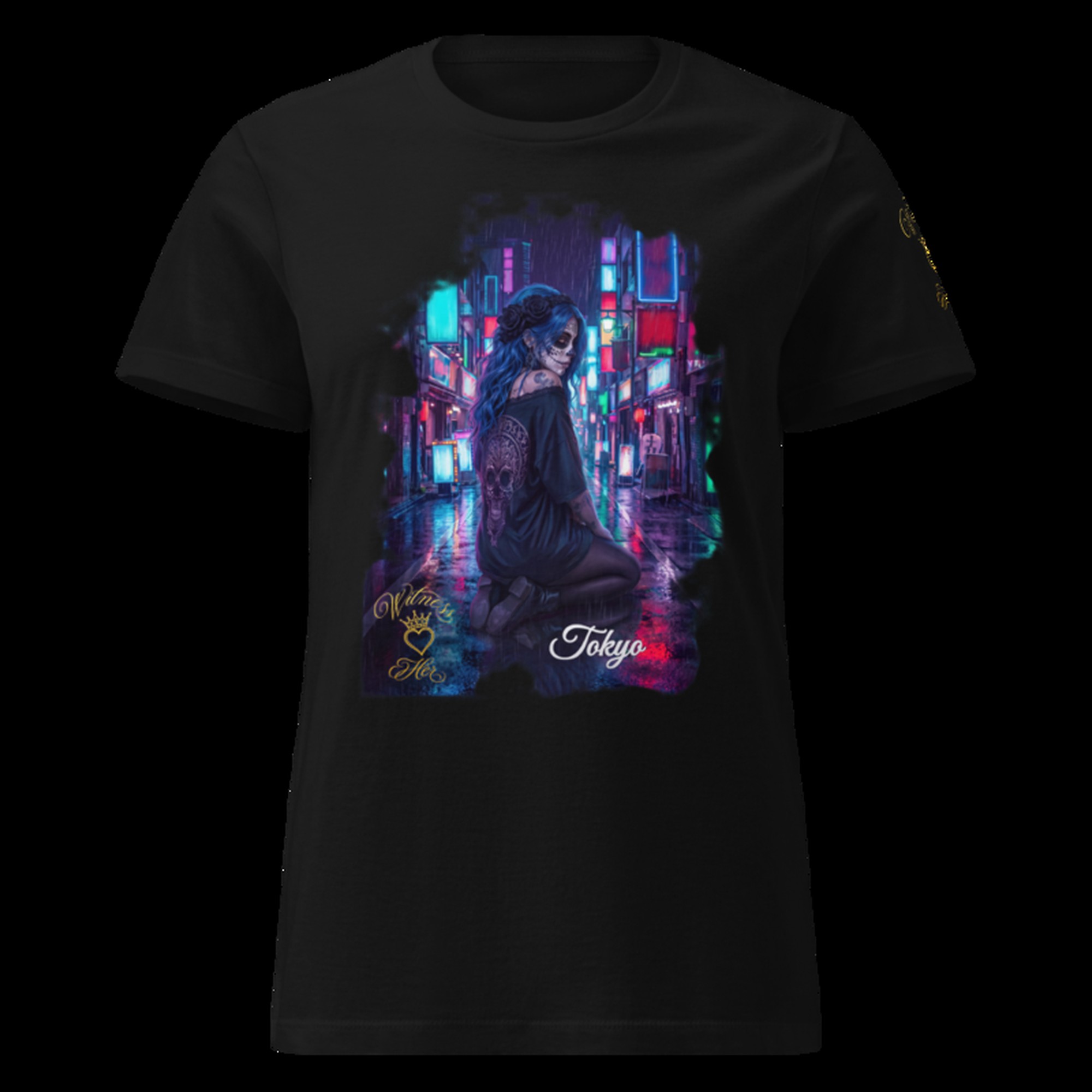 Witness Her — Tokyo Neon Sugar Skull Women’s Tee — Black