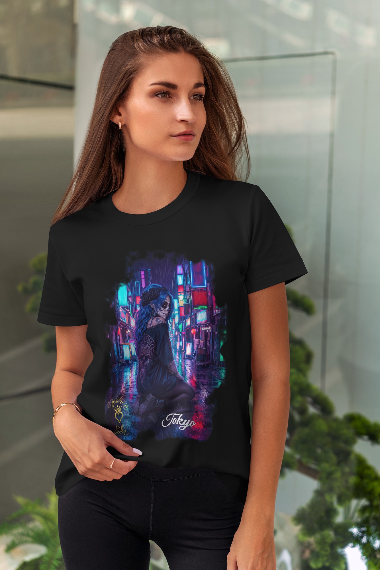 Witness Her — Tokyo Neon Sugar Skull Women’s Tee — Black