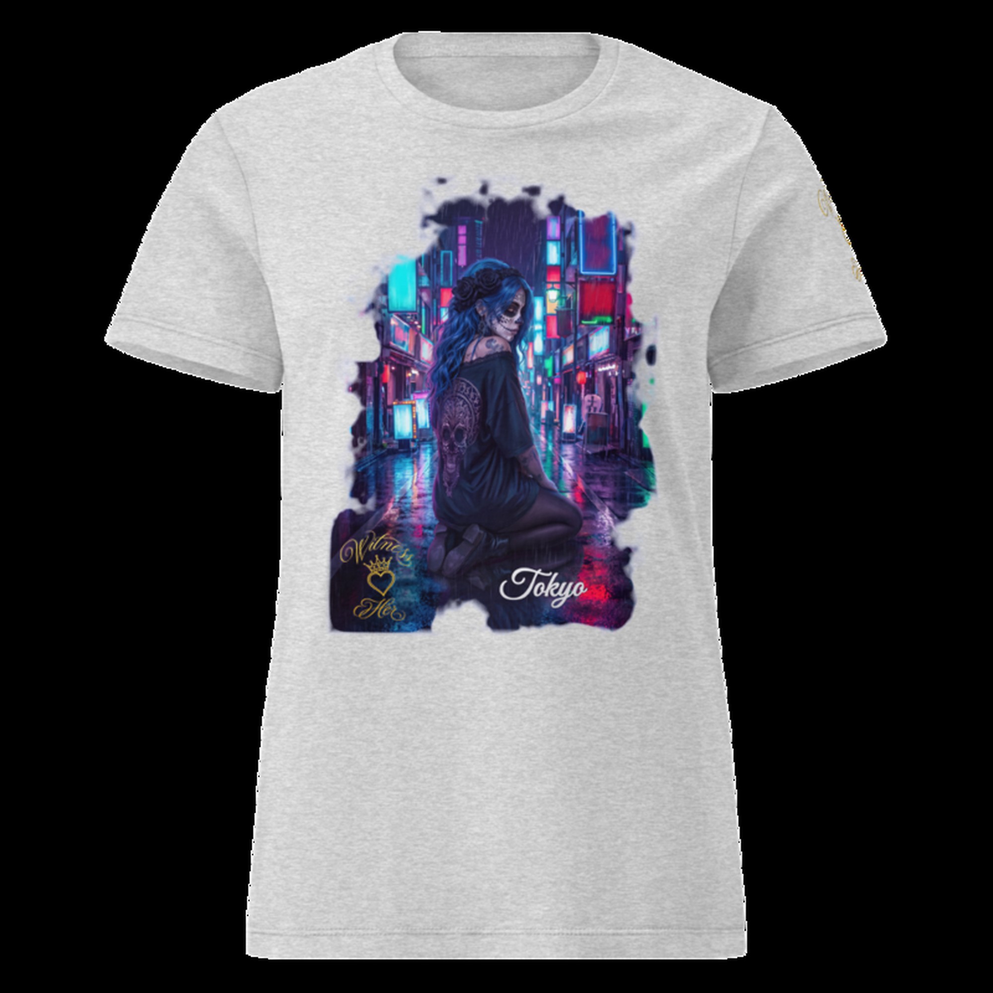 Witness Her — Tokyo Neon Sugar Skull Women’s Tee — Sport Grey