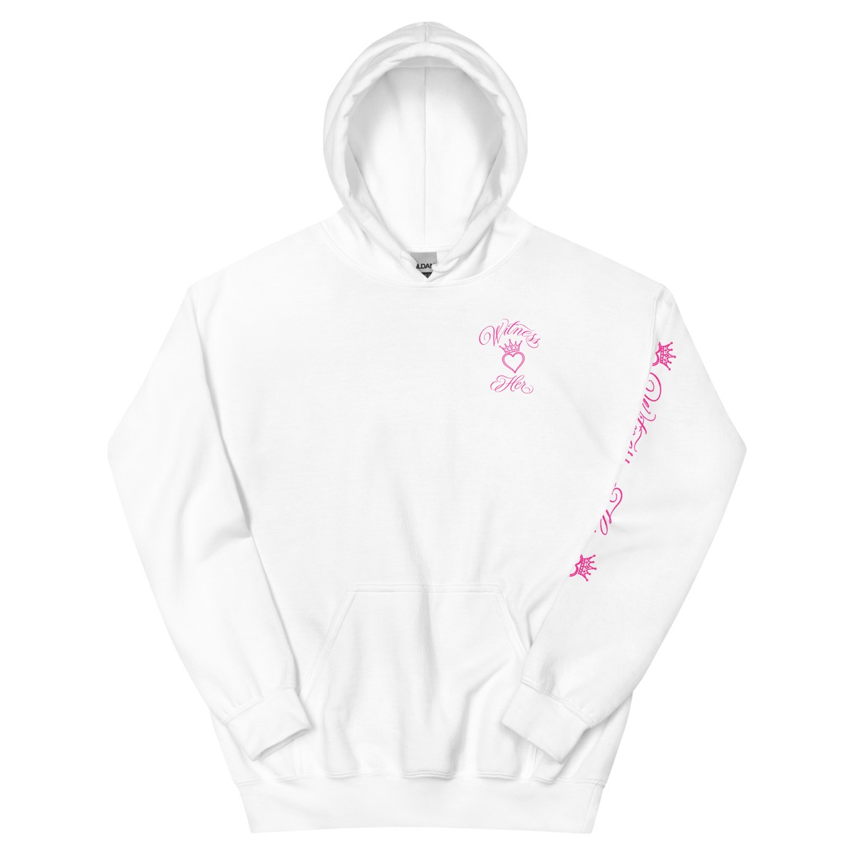 Witness Her — Whittier Hoodie (Black) — White / Neon Pink