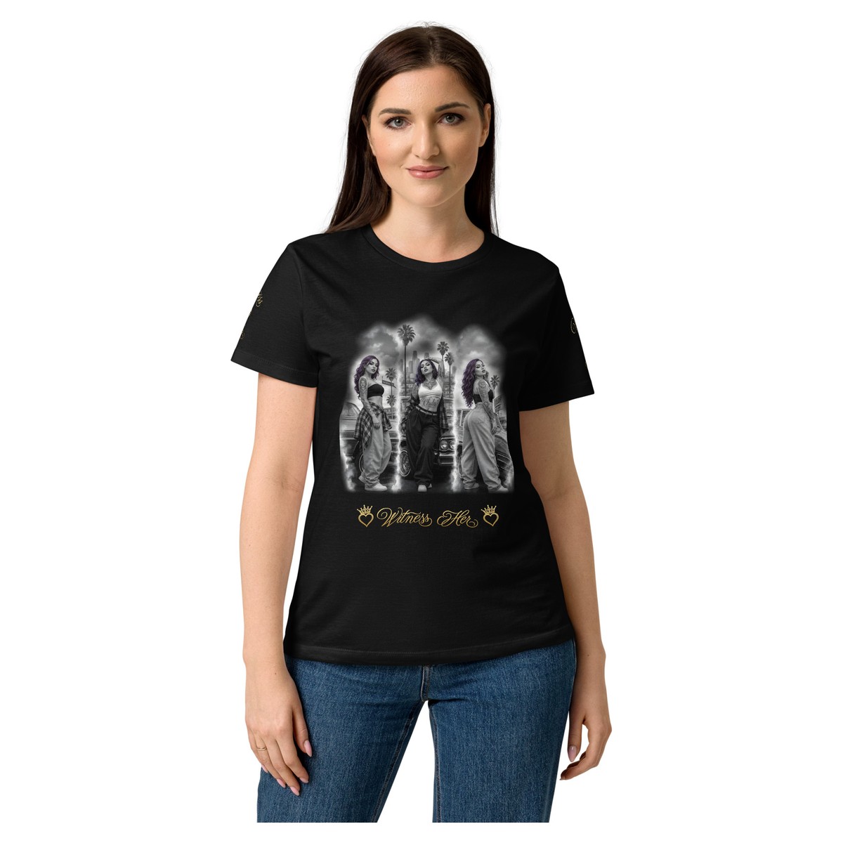Witness Her — Whittier Women’s Tee (Black) — Black / Gold