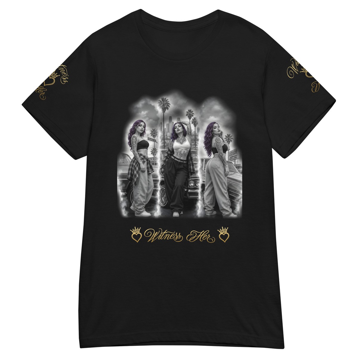 Witness Her — Whittier Women’s Tee (Black) — Black / Gold