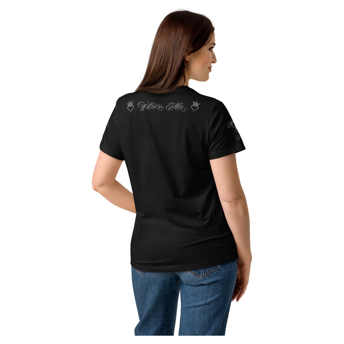 Witness Her — Whittier Women’s Tee (Black) — Black / Silver