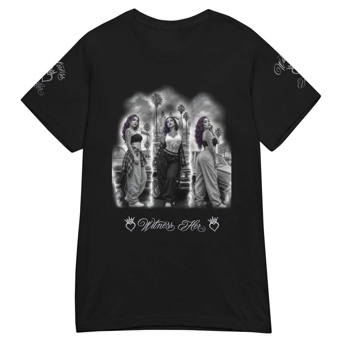 Witness Her — Whittier Women’s Tee (Black) — Black / Silver