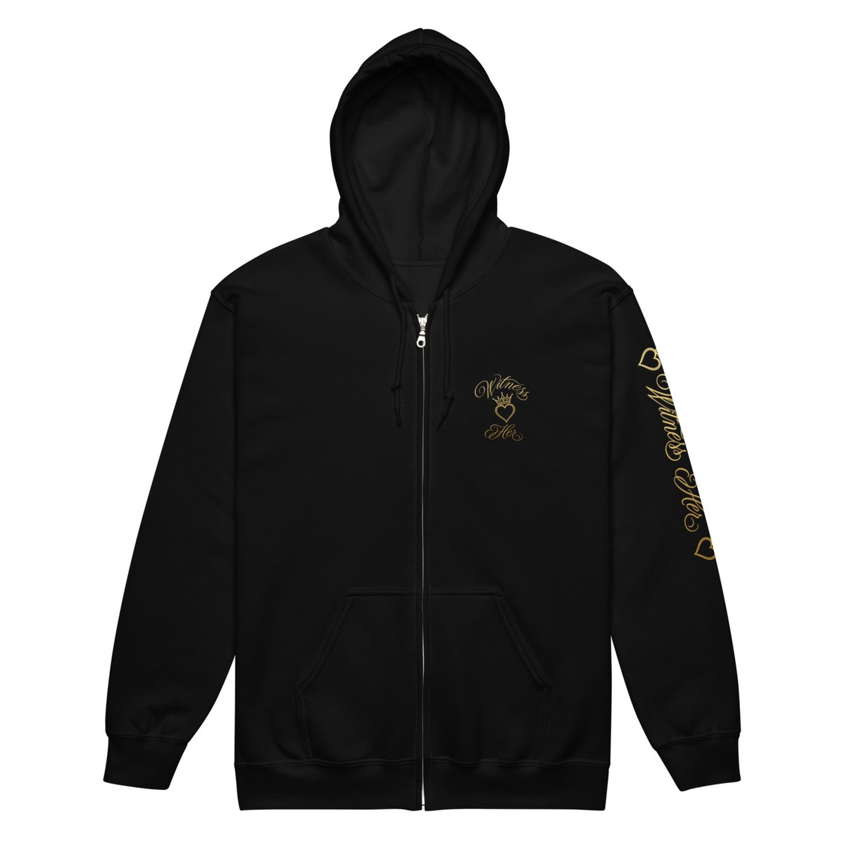Witness Her — Zip Hoodie (Black) — Black / Gold