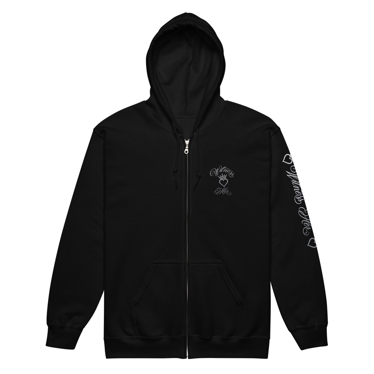 Witness Her — Zip Hoodie (Black) — Black / Silver